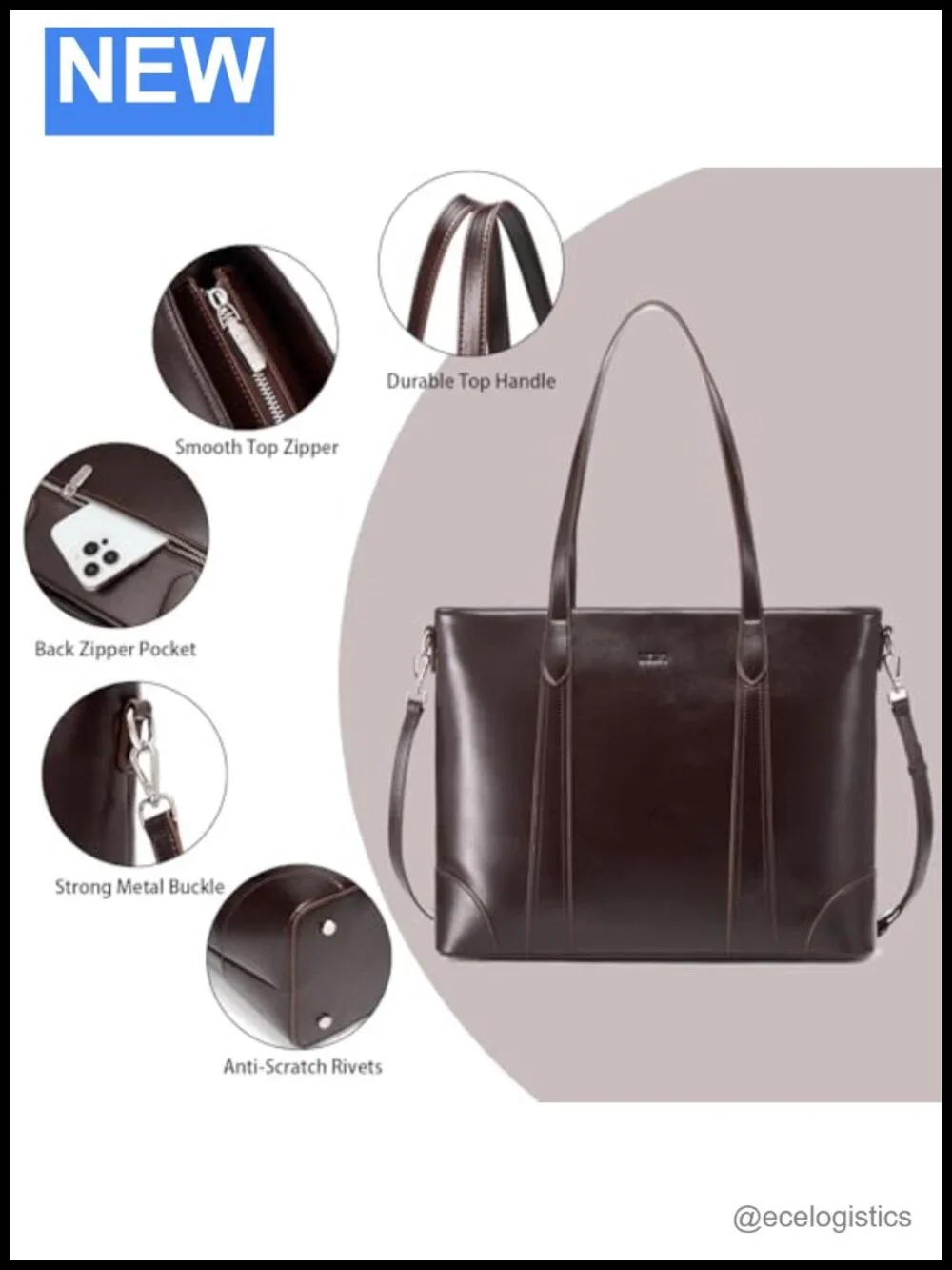 Genuine Leather Tote Bag for Women, Large Tote Purses with Zipper, Work